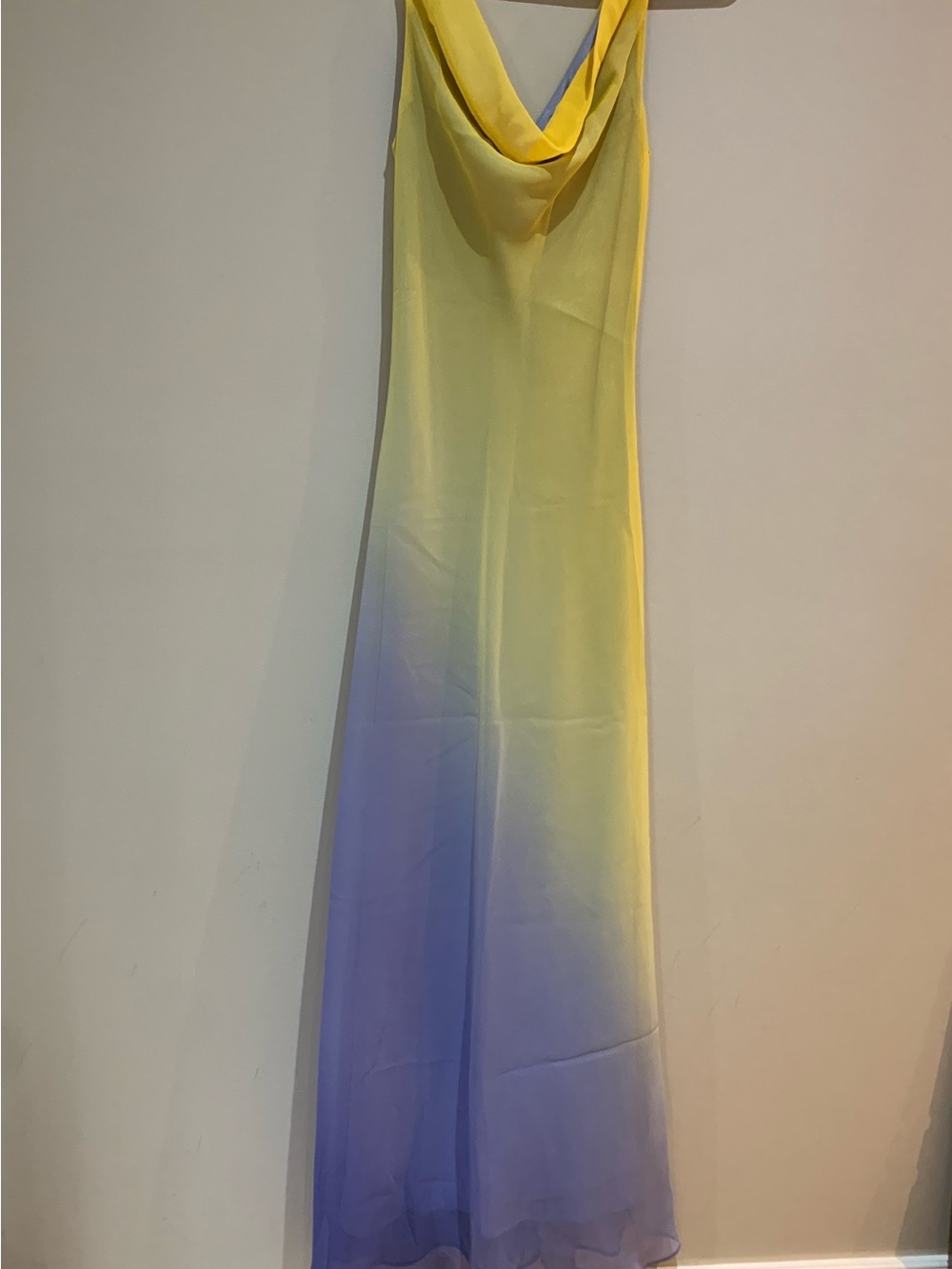 Yellow to Lavender Ombre Cowl Neck Maxi Dress